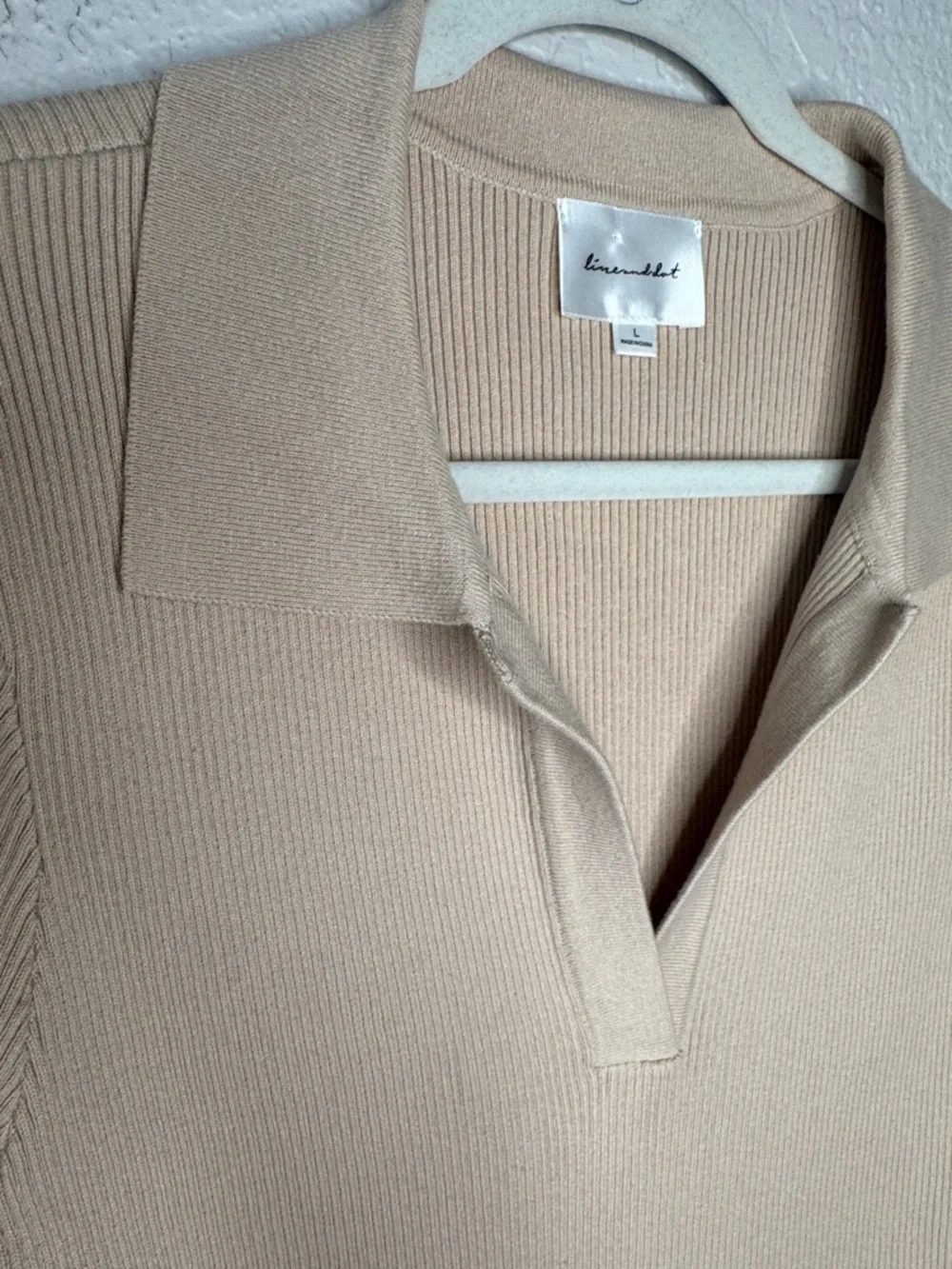 Revolve Line and Dot Brittany Ribbed Mini Dress Tan Large Bodycon Polo V Neck - Picture 3 of 7